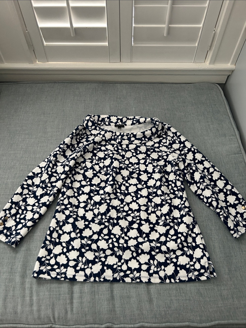 Talbots Navy and White Floral Long-Sleeve Tee